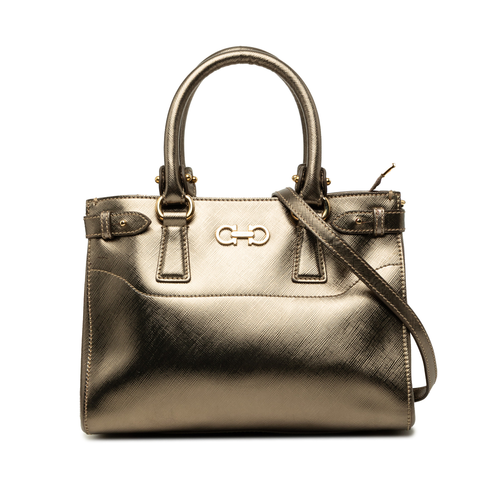 Pre-Loved Ferragamo Metallic Leather Gancini Batik Satchel